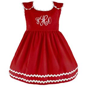Monogrammed Red Berry Corduroy Dress
