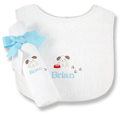 Personalized Little Pup Bib & Burp Cloth Set