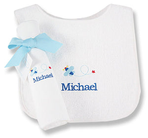 Personalized Blue Yonder Bib & Burp Cloth Set