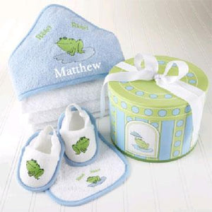 Personalized Finley The Frog Hooded Towel Four-Piece Gift Set