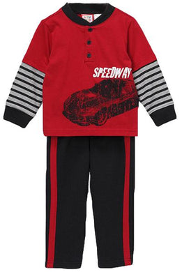 Red 'Speedway' Layered Tee & Pants