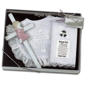 Girl's Christening Bib, Bible & Cross Gift Set