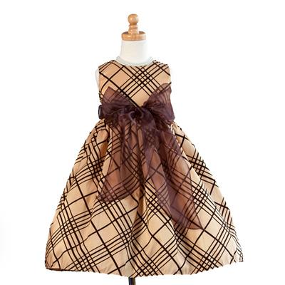 Girls Gold Sleeveless Flocked Tulle Dress