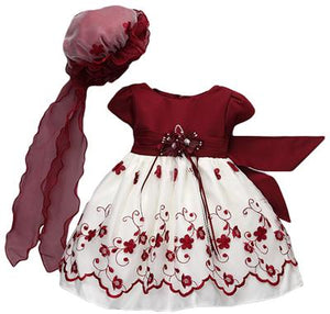 Holiday Special Occasion Burgundy Embroidered dress