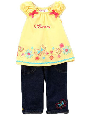 Personalized Yellow Butterfly & Denim Pant