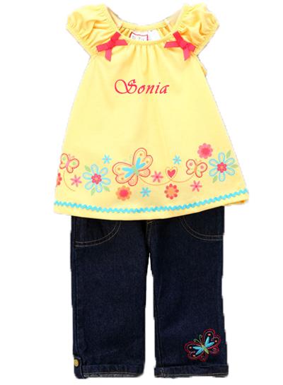 Personalized Yellow Butterfly & Denim Pant