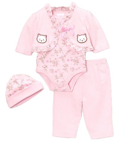 Pink Cats Cardigan Set with Pants