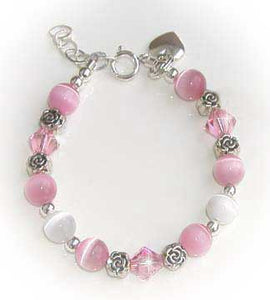 Pink & White Rose Crystal Bracelet
