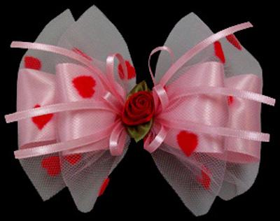 Valentine's Red Heart Flock Bow
