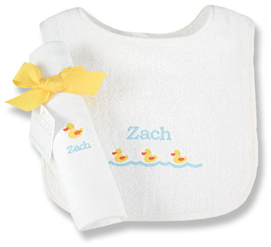 Personalized Just Ducky Bib & Burp Cloth Set