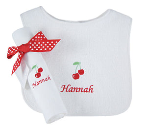 Personalized Sweet Cherry Bib & Burp Cloth Set