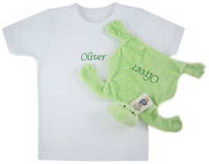 Personalized Tee Shirt And FlatoFrog Cozy Gift Set