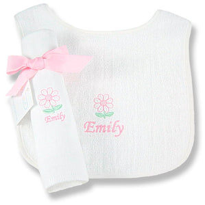 Personalized Dainty Daisy Bib & Burp Cloth Set