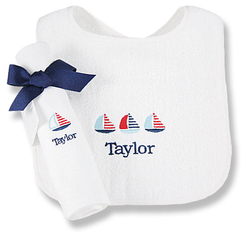 Personalized Little Sailor Bib & Burp Cloth Set