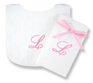 Monogrammed Initial Bib & Burp Cloth Set