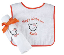 Personalized Halloween Kitty Kat Bib & Burp Cloth Set